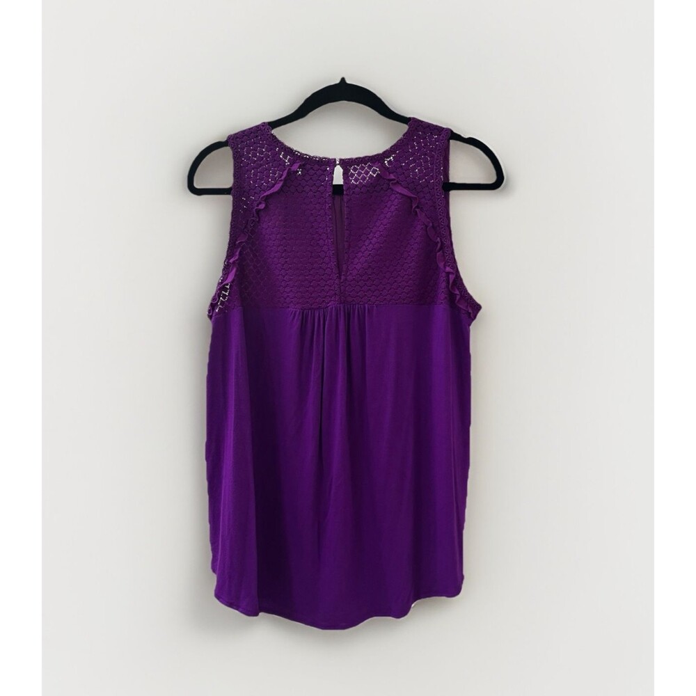 Worthington Sleeveless Blouse Top Womens XL Purple Colorblock Crochet Mardi Gras - Picture 2 of 7